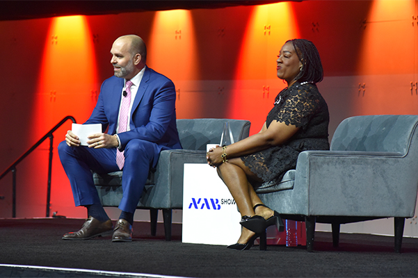 NAB CEO Curtis LeGeyt talks with 'Survivor' star Ciirie Fields
