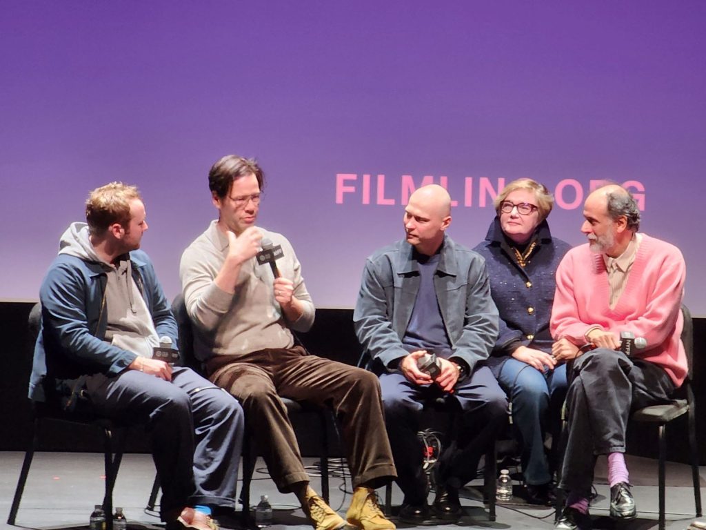 (L to R): Cooper Hoffman, Ike Barinholtze, Yura Borisov, Luca Guadagnino the Q and A after the screening of 'Artificial' at NYFF 2026 (Carole Di Tosti)