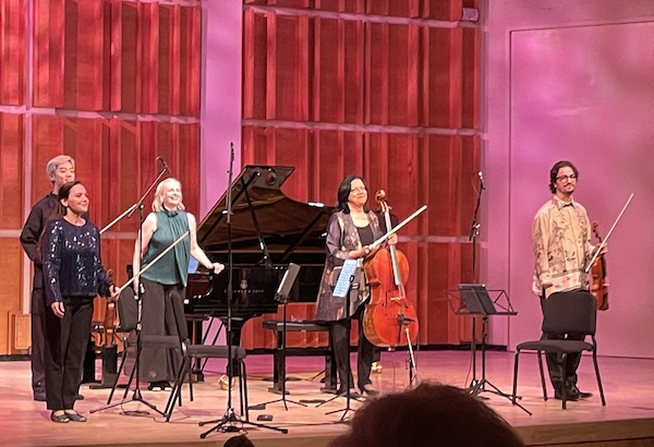Orli Shaham (at piano) with the Juilliard String Quartet, "In Clara's Hands," 6 October 2026 (Gail Wein)